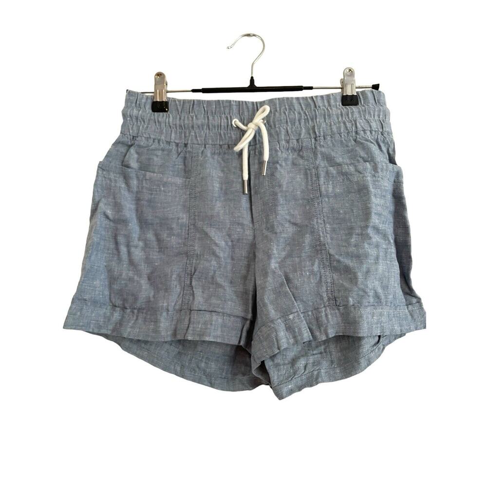 Athleta 100% Linen Cabo Shorts Pockets Pull On 4” Shorts Size 2 Chambray Elastic
